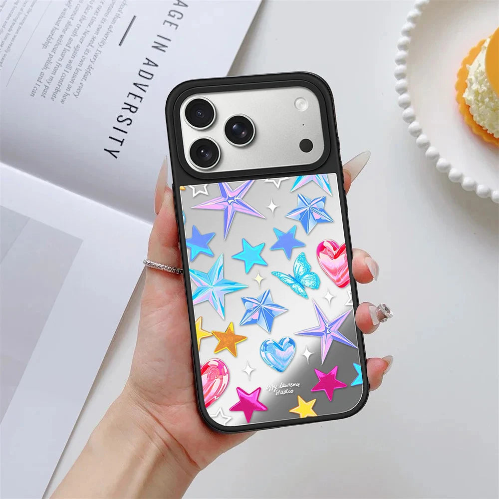 Dragonfly Star Pattern Mirror Surface Magnetic Phone Case Cover for IPhone 13 14 15 16 17 18 Pro Max Case Quake