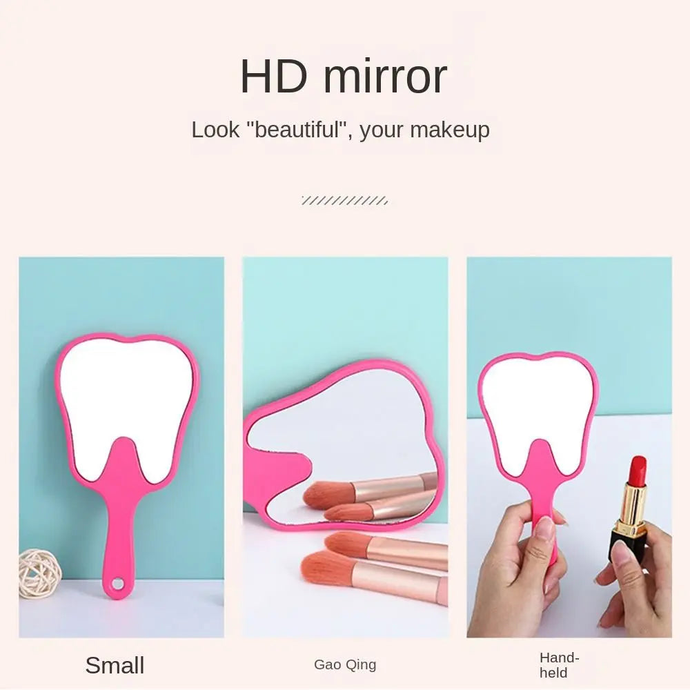 Practical Tooth Shaped Handheld Mirror PVC High Definition Makeup Mirror Dental Mirrors Gift Quake
