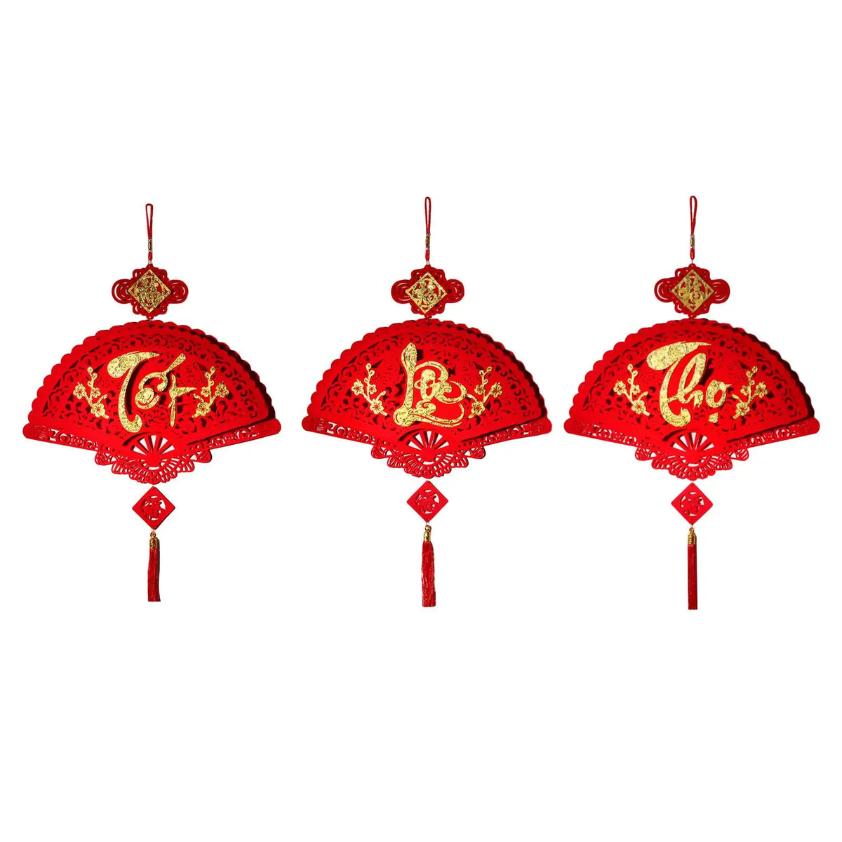 Blessing Tassle Red Paper Fan Hanging Ornament Party Decoration for Vietnamese New Year Festival Decor Quake