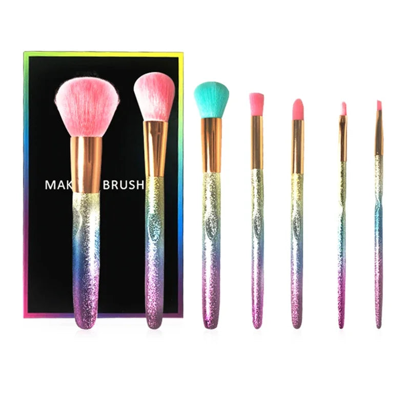 7Pcs Rainbow Glitter Makeup Brushes Set Portable Powder Blush Blending Eyeshadow Brush Kit Unicorn Cosmetic tool with Box Quake Default Title