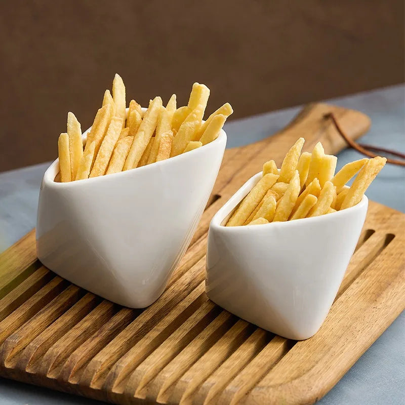 Angled Snack Cup for Fries and Appetizers Modern Tableware Ideal for Home and Restaurant Use White Ceramic Quake