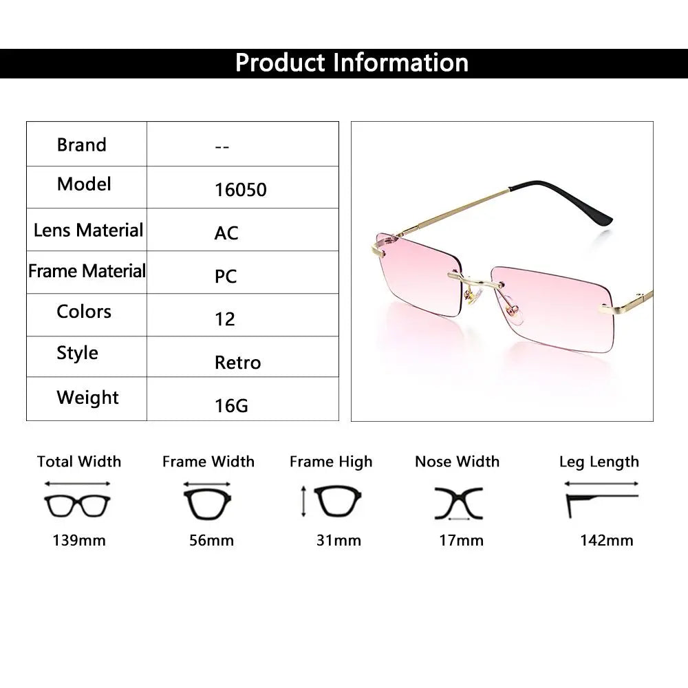 Fashion Rimless Rectangle Sunglasses Women Luxury Design Sun Glasses Ladies Retro Gradient Eyewear Summer UV400 Sun Shades Quake