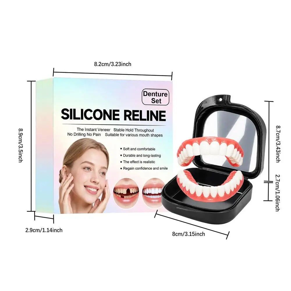 Denture Kit Natural-Looking Temporary Teeth Upper Lower Smile Tooth Cover for Adults Women Men Home Daily Travel Office Dating Quake as picture