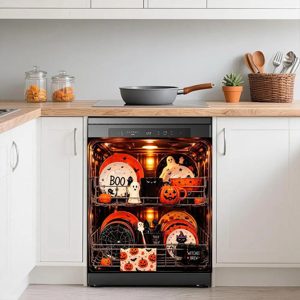 Halloween Dishwasher Magnetic Cover Full Magnet Waterproof Kitchen Appliance Protector for Refrigerator Washing Machine Quake