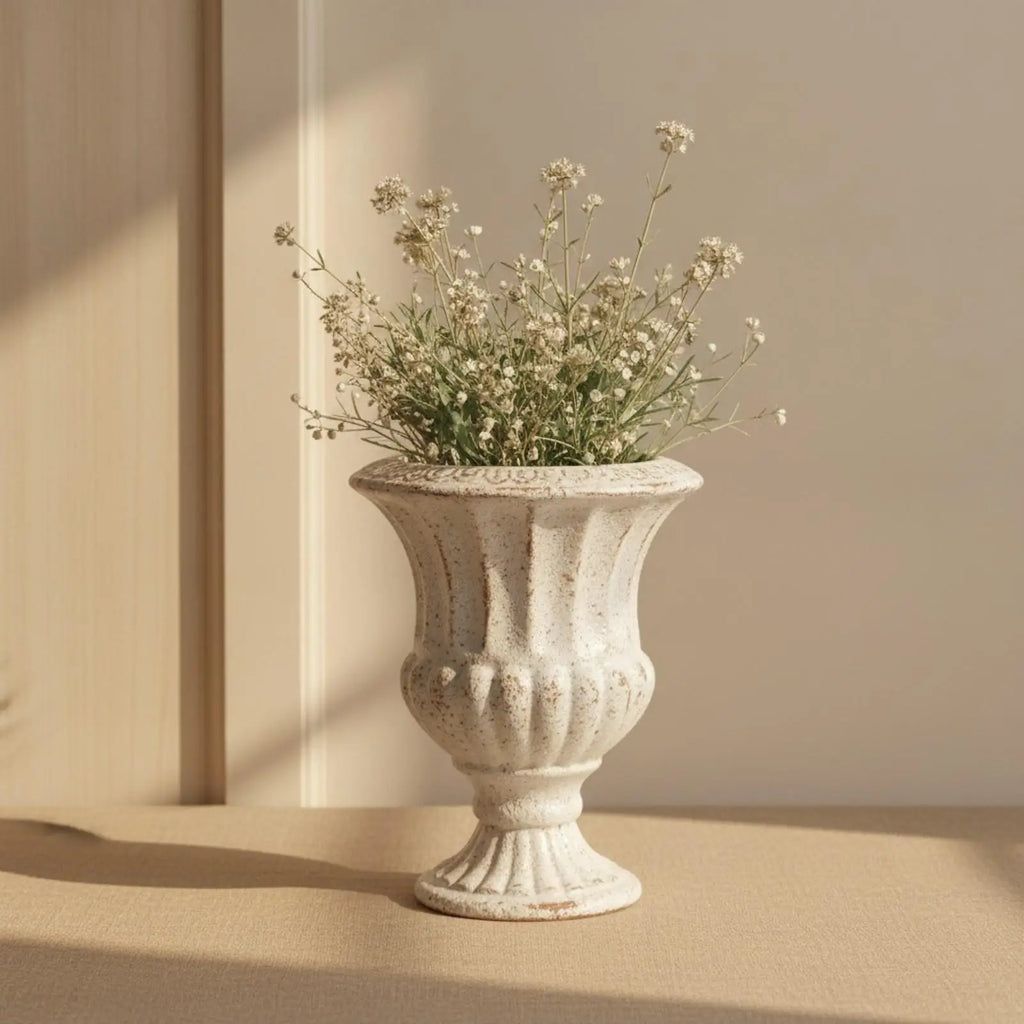 Decorative Fluted Vase Vintage-Influenced, Vase with Pedestal Base, Rustic, Quake