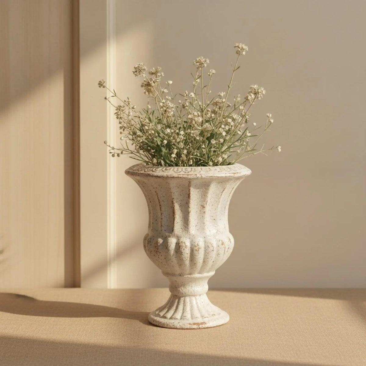 Decorative Fluted Vase Vintage-Influenced, Vase with Pedestal Base, Rustic, Quake