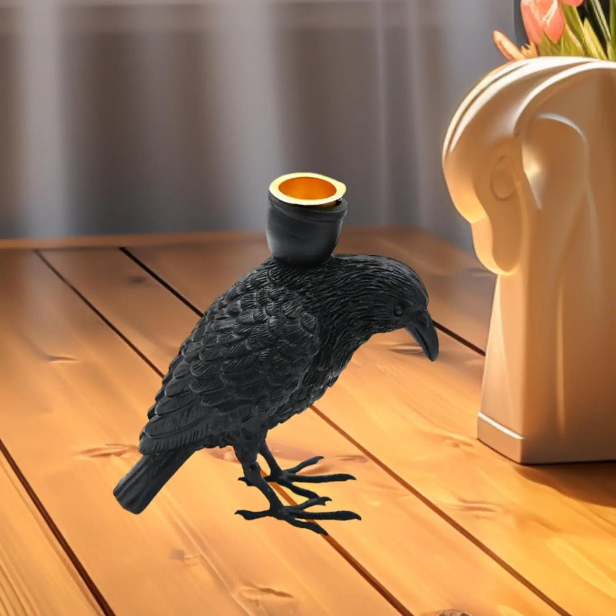 Halloween Crow Candle Holder Versatile Decorative,Resin Statue for Living Room Tabletop Parties Birthday Table Centerpiece Quake