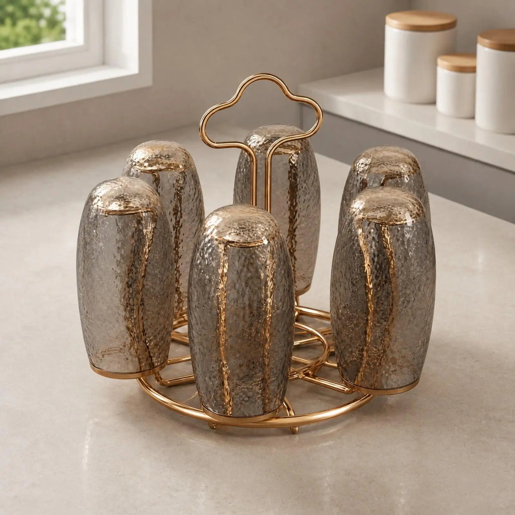 Cup Drying Rack with Moisture-Collecting Tray Rotatable Rotating Cup Drying Rack Rose Gold Finish Countertop for Pantry Quake