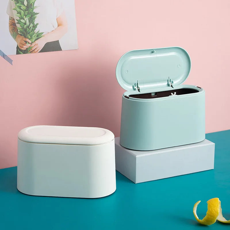Nordic Press Type Desktop Trash Can Mini Double Layer Litter Bin with Lid Odor-proof Small Wastebasket for Bedroom Dining Table Quake