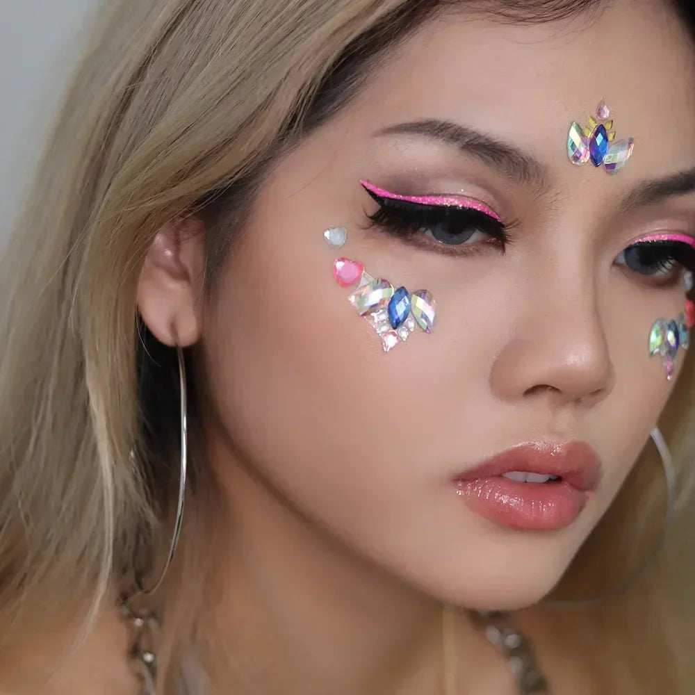 3D Face Gems Jewels Sticker Shiny Face Decoration Rhinestones Sticker Festival Body Art Decoration Diamond Music Festival Tattoo Quake