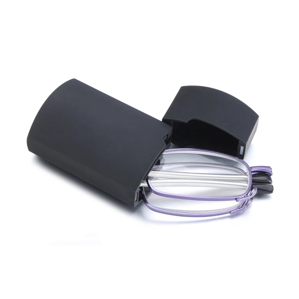 Portable Folding Reading Glasses for Men Women Telescopic Legs Rotation Presbyopia Eyeglasses Fashion Metal Frame Reader Eyewear Quake Purple +200