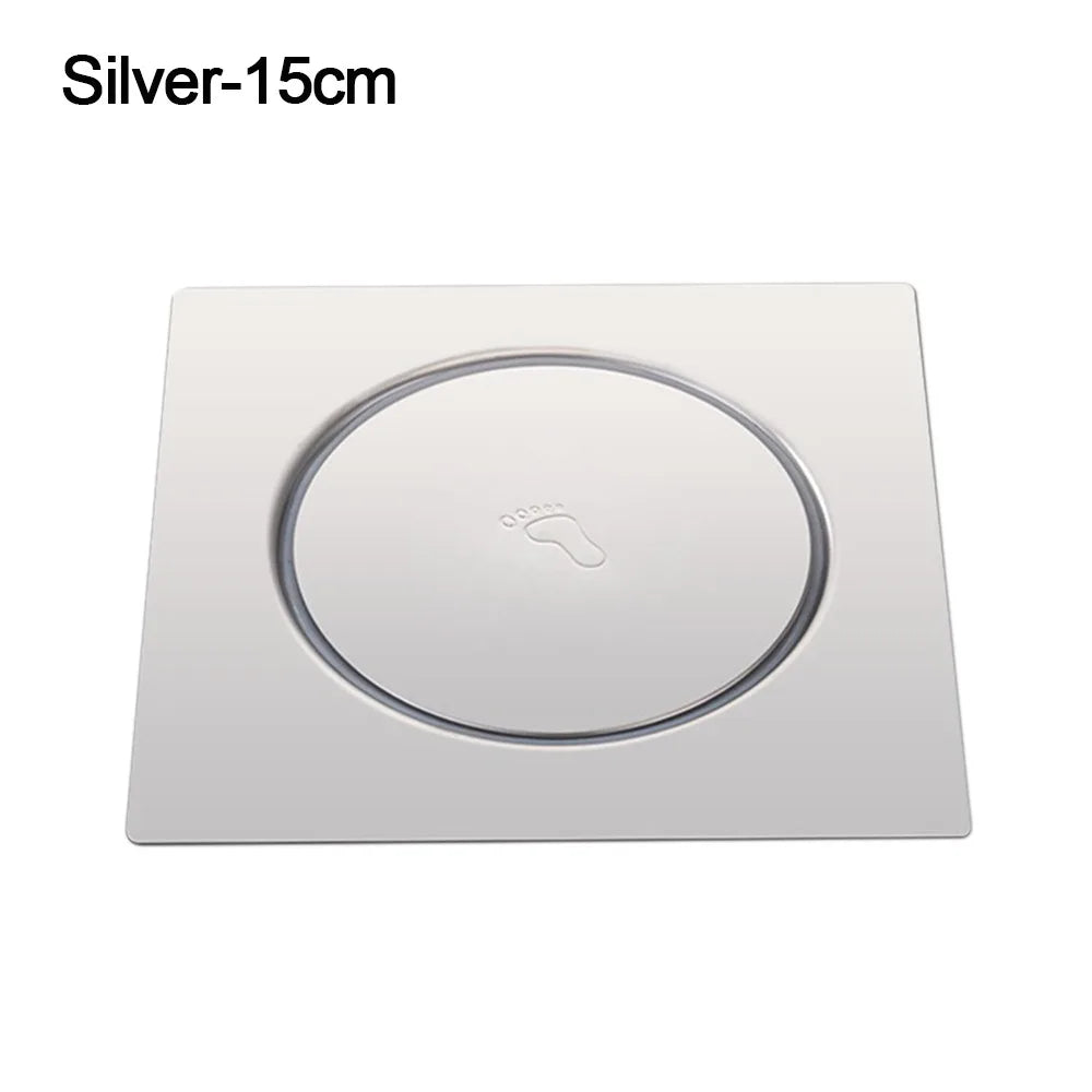 Useful Stainless Steel Press-Type Floor Drain Pedal Type Square Sewer Floor Strainer Anti-odor Pop Up Bounce Drain Filter Quake Silver-15cm