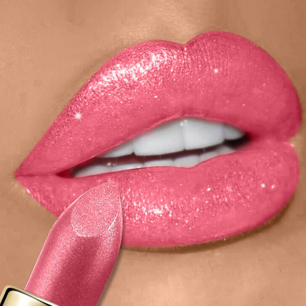 10 Colors Glitter Lipstick Waterproof Long Lasting Diamond Pearlescent Metallic Lipstick Lipgloss Women Lips Makeup Cosmetic Quake 05