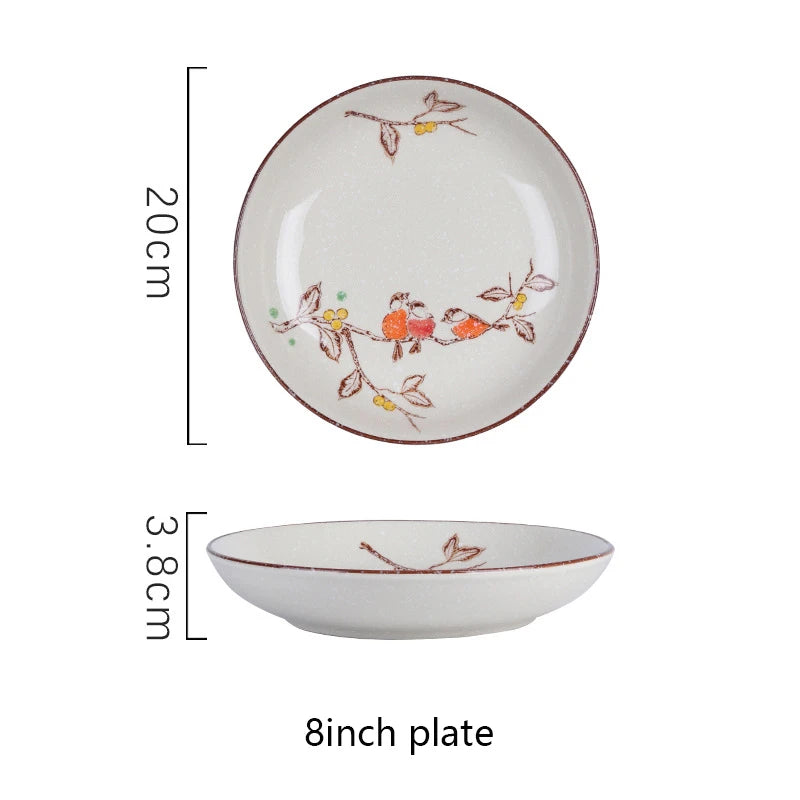 YWDL 8inch Japanese Dessert Salad Dinner Plate Ceramics Pasta Cake Serving Dish Dipping Sauce Dishes Hand-painted Tableware Quake 8in plateD1pc