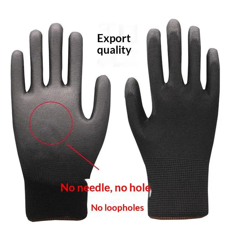 1 Pair Black Coating Gloves Nylon PU Gloves Woodworking Horticulture Automobile Maintenance Anti Slip And Dustproof Daily Use Quake Black-L