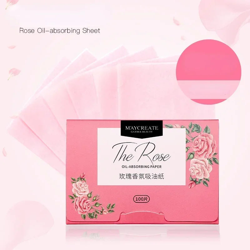 100Pcs Face Oil Blotting Paper Protable Face Wipes Facial Cleanser Oil Control Oil-absorbing Sheets Blotting Tissue Makeup Tools Quake Rose
