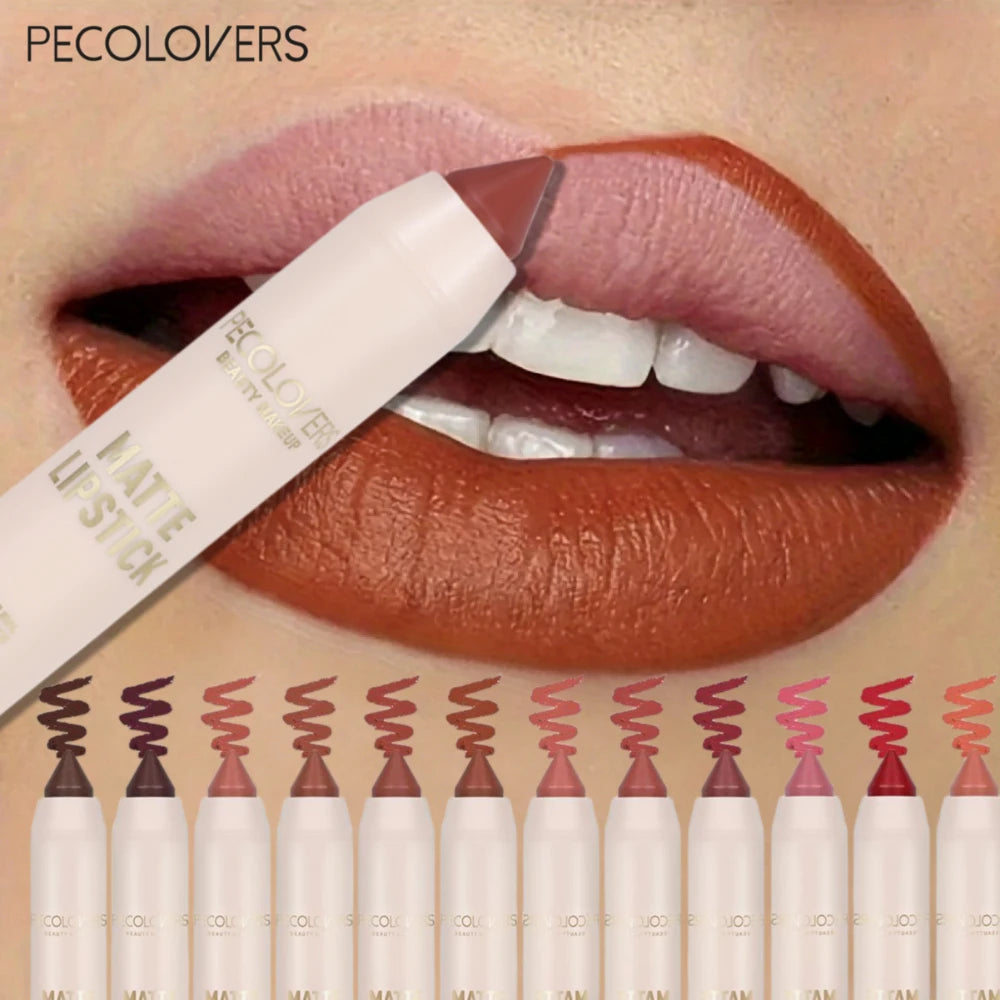 12 Pcs Matte Long-lasting Lipliner Set, Crayon Nib Design Lip Line Lipstick Dual Use, High Color Rendering, Matte Non-stick Quake