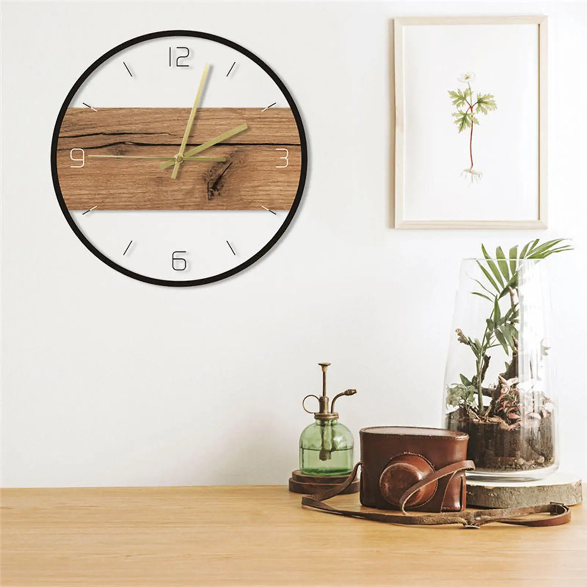 Nordic Wall Clock Wall Art Acrylic Wood Texture 12 inch Silent Decorative Clock for Bedroom Living Room Kitchen Decoration Quake