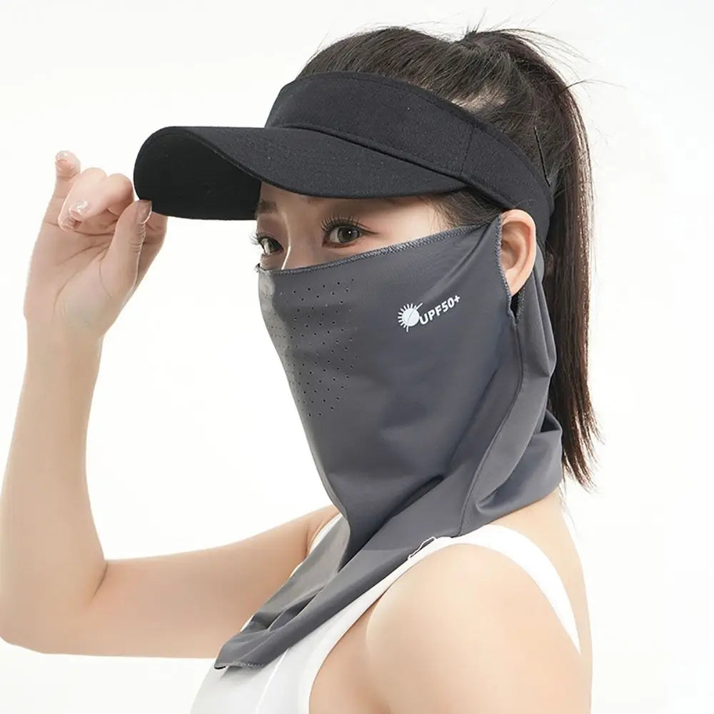 High-quality UV Protection Sunscreen Face Veil Breathable Sunshade Ice Silk Face Mask Ear Hanging Summer Face Cover Quake Dark Gray