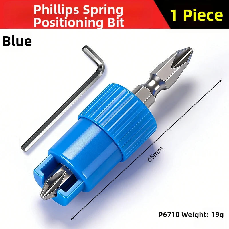 Magnetic Bit with 6.35mm Shank and Spring-Activated Tip Designed for Controlled Engagement and Reduced Tip Deflection Quake