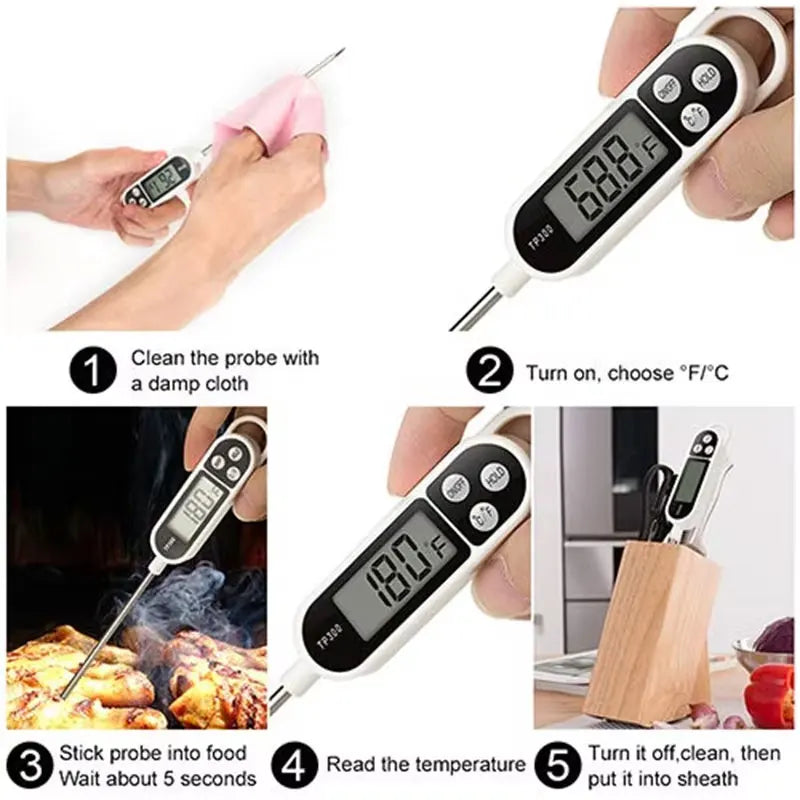 Kitchen Digital Cooking Thermometer -50~300℃ Meat Food Temperature Tester for Cooking /BBQ/Milk TP300 Food Thermometer Quake
