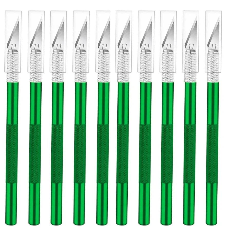 vvocci 10PCS Exacto Knife Colorful Craft Knife Kit, Sharp Exacto Knife Set, Carving Precision Hobby Knife for DIY, Art, Cutting, Quake M264 Green 10pcs