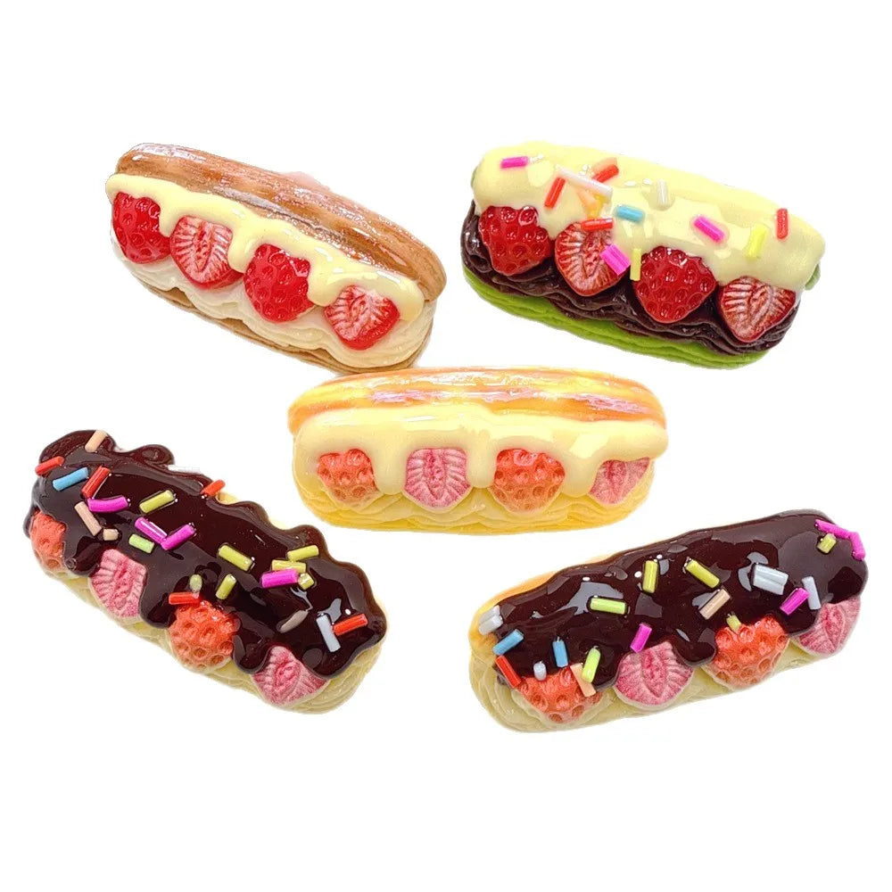 5pcs Kawaii Strawberry Chocolate Cake Resin Miniature Cabochon DIY Jewelry Making Phone Decoration Scrapbooking Crafts Accessory Quake