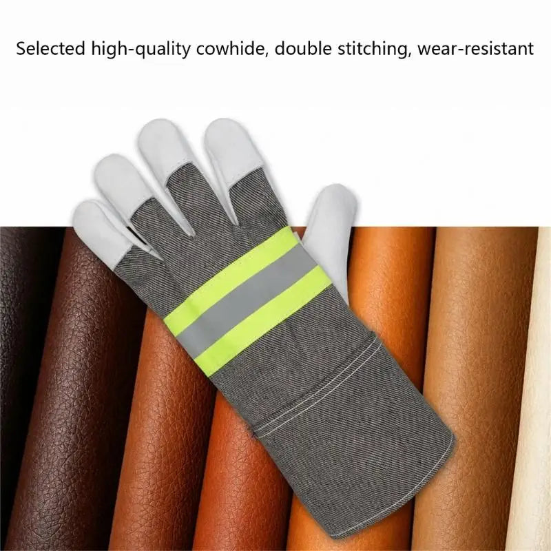 Leather Welding Work Gloves with Extended Canvas Wrist Coverage, Double-Layer Thumb Reinforcement, Finger-Edges Binding, K1KF Quake