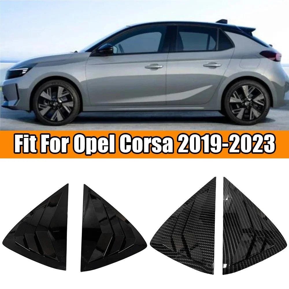 For Opel Corsa 2019-2023 Car Rear Louver Window Side Shutter Cover Trim Sticker Vent Scoop ABS Carbon Fiber Black Accessories Quake