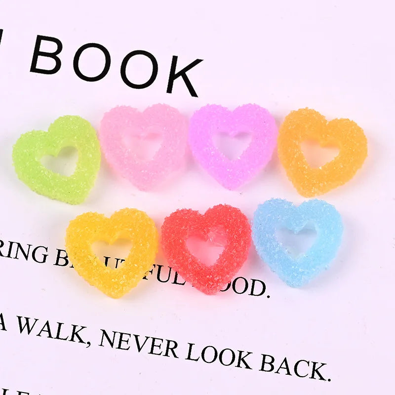100pcs Resin Heart Shape Soft Candy Crafts Cabochon DIY Scrapbooking Accessories Flatback Embellishment Charms Quake