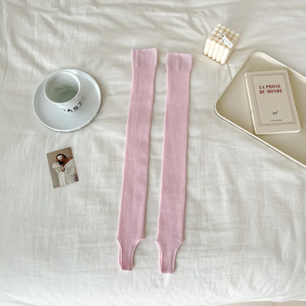 New Over Knee-High Women Stockings Thin Solid Color Long Knee Sock Breathable Cotton Long Knee High Socks Ladies Quake light pink One Size