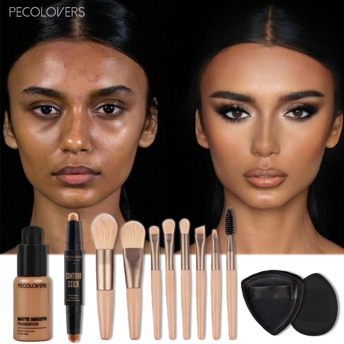 12 Pcs/set Latte Makeup Full Face Base Bundle, Liquid Foundation Contour Stick, Blendable Buildable Coverage Makeup Kit Quake