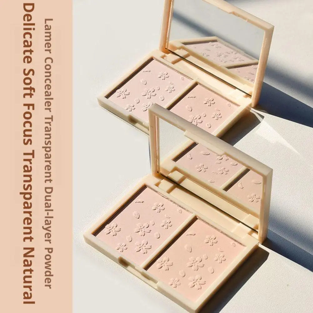 Double Layer Matte Compact Powder, Poreless-Looking Pressed Setting Face Powder 12H Oil Control, Full Coverage Soft Focus Effect Quake