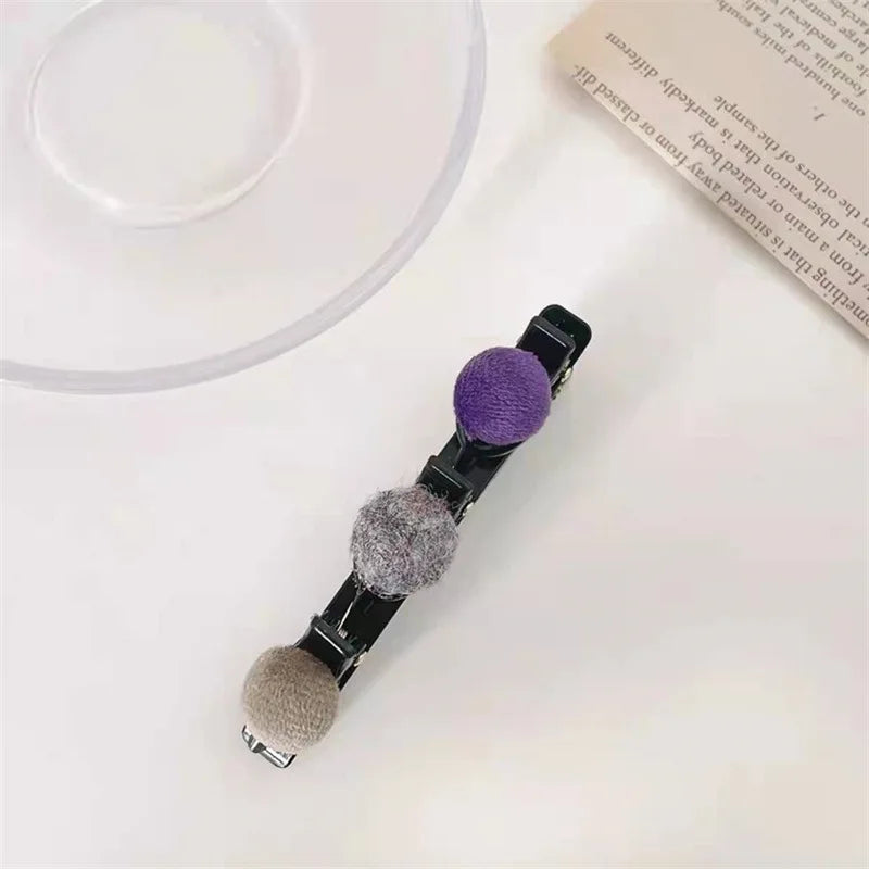 Velvet Bangs Clip Sweet Cute Barrettes Hair Side Clip Fashion Braided Hairpins Hair Accessories Black Headwear Women Style Tools Quake purple