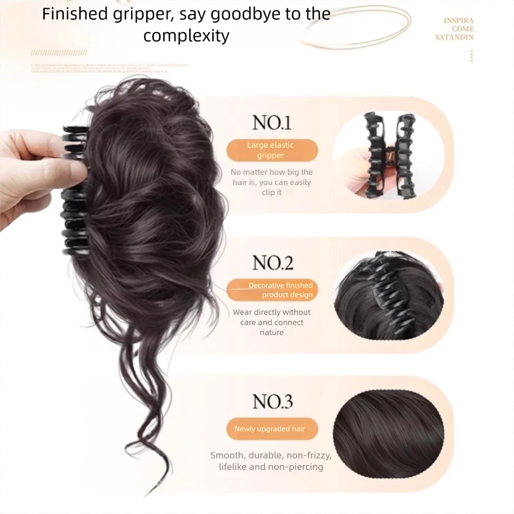 New Synthetic Hair Bun Claw Clip Natural Fluffy Bun Head Wig Brown Black Curly Hair Hairpiece Hair Accessories Quake