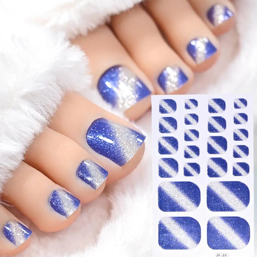 Gradient Glitter Toe Nail Stickers Full Nail Wraps Toenail Polish Strips for Women Shiny Self Adhesive Polish Toenail Stickers Quake NL-JF-25
