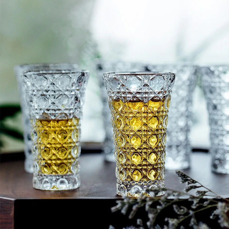 YWDL 6pcs Set Wine Glass Cup Vodka Whiskey Shot Glass Party Spirits Cup Espresso Coffee Mug Clear Cup For Sake Soju Brandy Quake