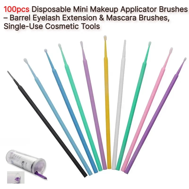 vvocci 100pcs Disposable Mini Makeup Applicator Brushes – Barrel Eyelash Extension & Mascara Brushes, Single-Use Cosmetic Tools Quake