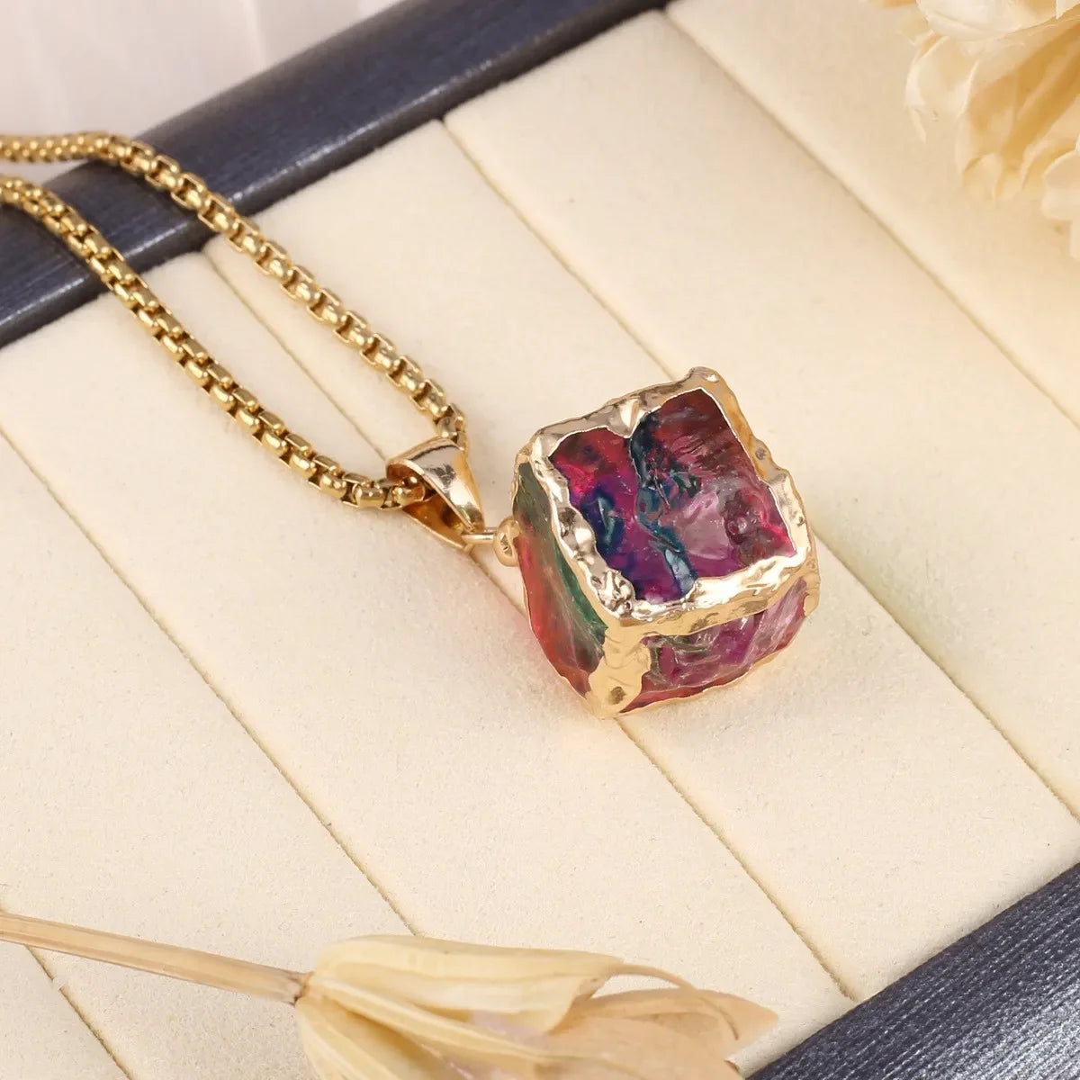 Natural Stone Semi-precious Stone High Quality Delicate Square Crystal Necklace Gift for Jewelry Making DIY Necklace Accessory Quake Purple green