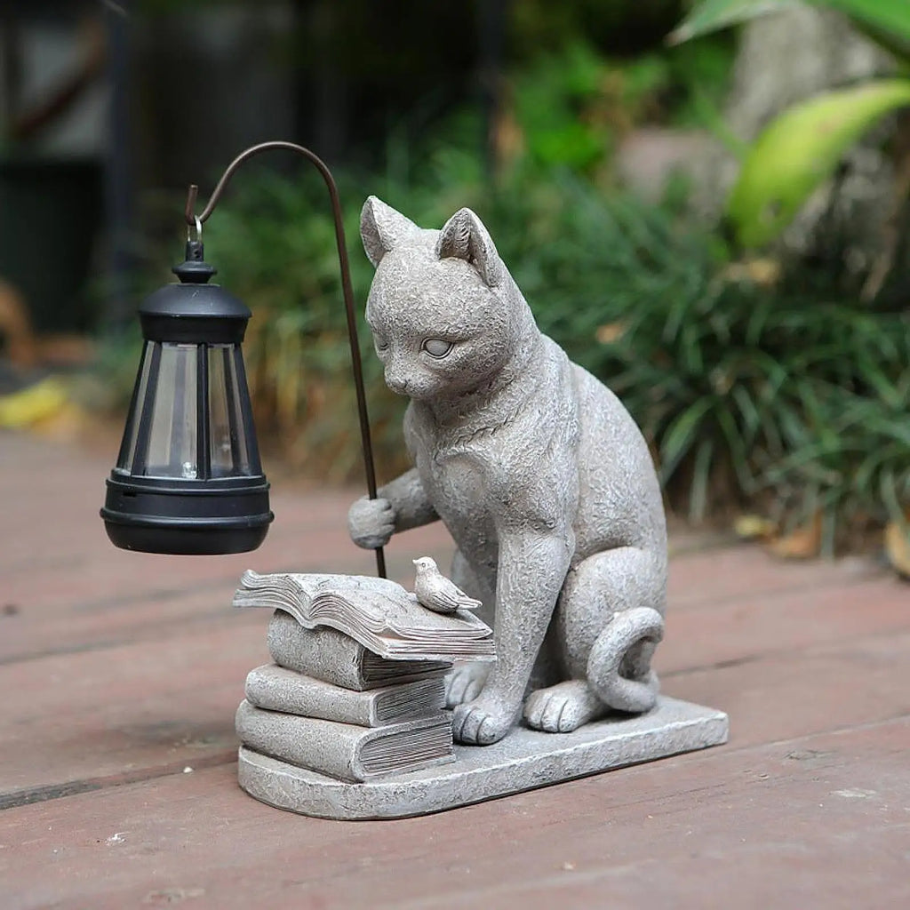 Cat Solar Garden Statue Solar Light Yard Figurine for Pathway Porch Outside Quake