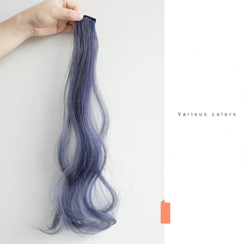 55cm Synthetic Hairclip in Curly Hair Extension Colored Curling Hairclip Hair Piece Invisible Hair Style Extension False Piece Quake Blue