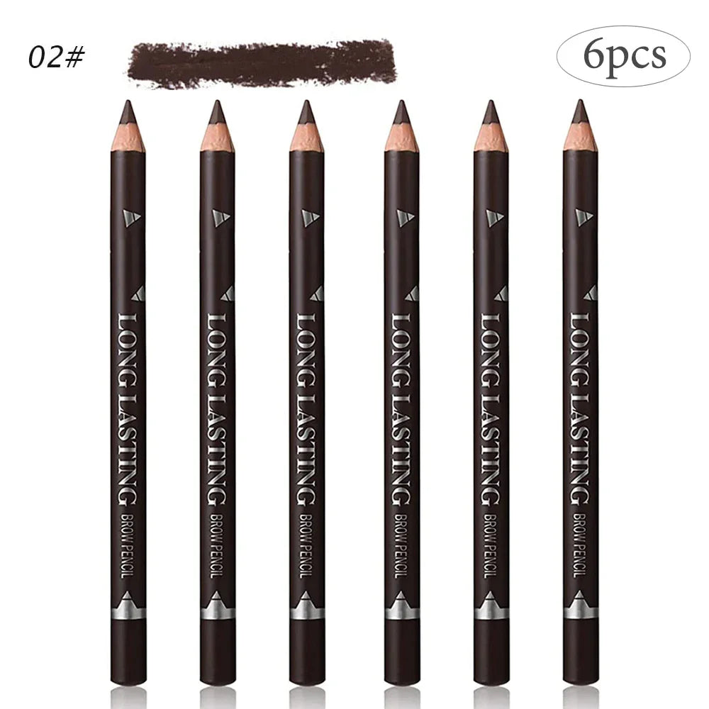 6/12Pcs Eye Brow Pencil Waterproof Professional Women Eye Makeup Pen Easy Color Natural Black Brown Cosmetic Beauty Eyebrow Tool Quake 6pc-02DARK BROWN
