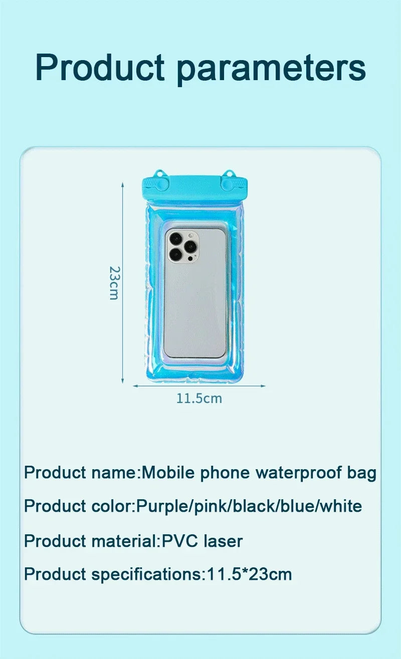 Waterproof Phone Pouch for Swimming - Touchable Clear Dry Bag with Lanyard & Airbag Anti-Sinking, Laser Sealed Universal Case Quake