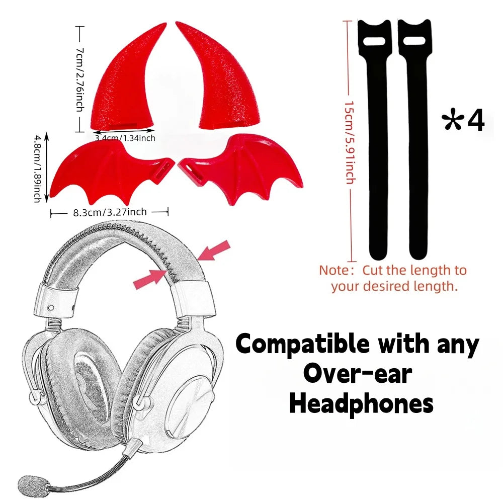 1Set 3D Devil Horns and Wing Headphone Decorations,Cool Devil Horns and Wing Headset Decor Frosted Texture for Any Headphones Quake