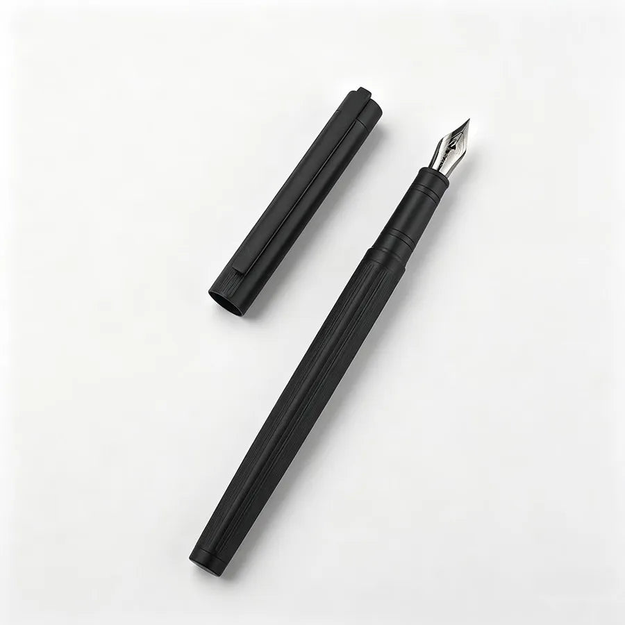 reticulation Striped Metal Fountain Pen F Nib Matte Black Office Signature Writing Ink Pen Gift Quake
