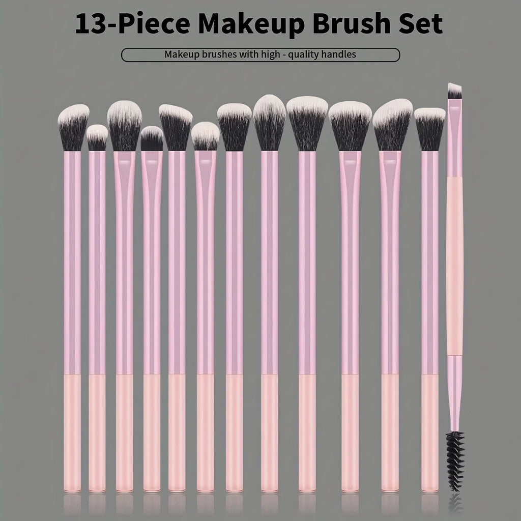 A Set of 13 Professional Makeup Brushes - Foundation Brush, Eyeshadow Brush, Eyebrow Brush, Blending Brush, Highlighter Brush, C Quake Sakura Pink