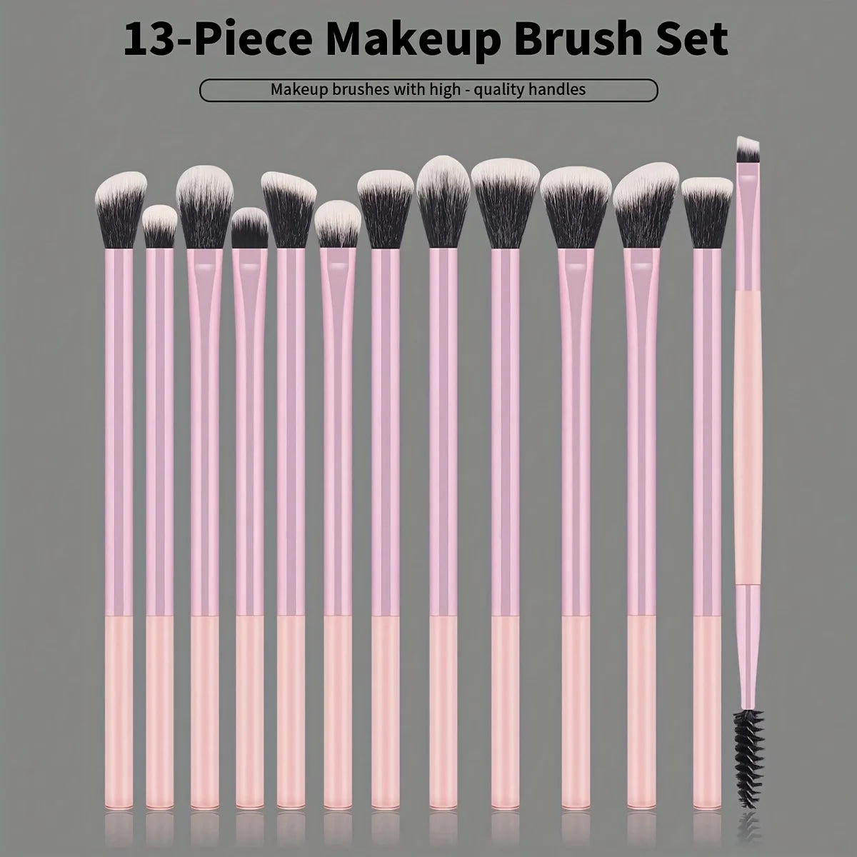A Set of 13 Professional Makeup Brushes - Foundation Brush, Eyeshadow Brush, Eyebrow Brush, Blending Brush, Highlighter Brush, C Quake Sakura Pink