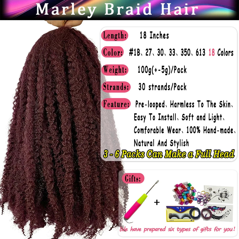 Yeaful 18 Inch Synthetic Marley Twist Braiding Hair Red Black Brown Ginger Bug Blonde #4 Pre Looped Marley Twists Crochet Hair Quake