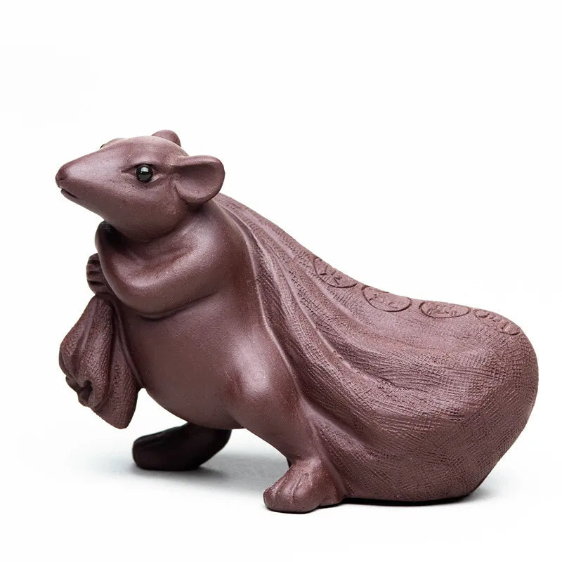 Zisha Tea Pet Mouse Figurine Sculpture Money Bag Mouse Tea play Tea Table Чайные украшения Quake
