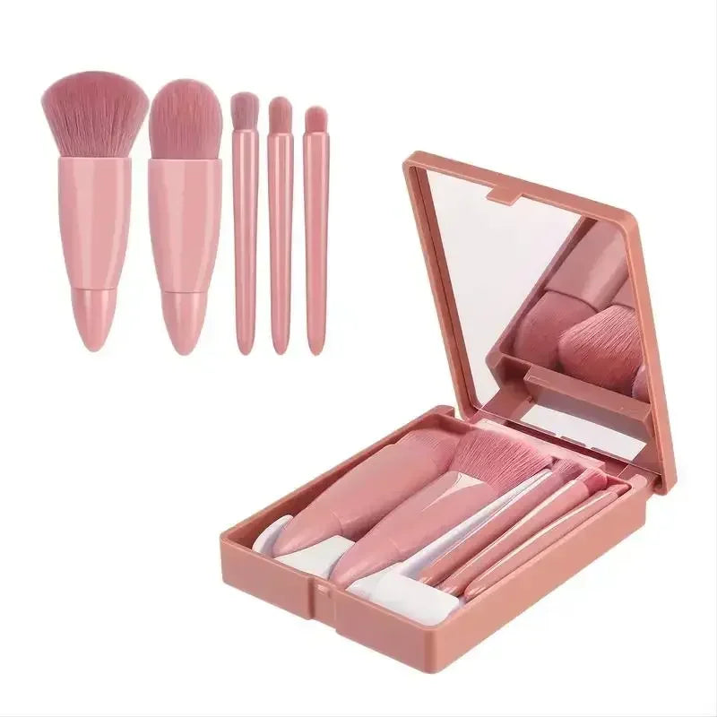 vvocci 5pcs Makeup Brushes Set Mini Makeup Brushes Small Complete Function Cosmetic Brushes Kit With Case And Mirror Travel Size Quake